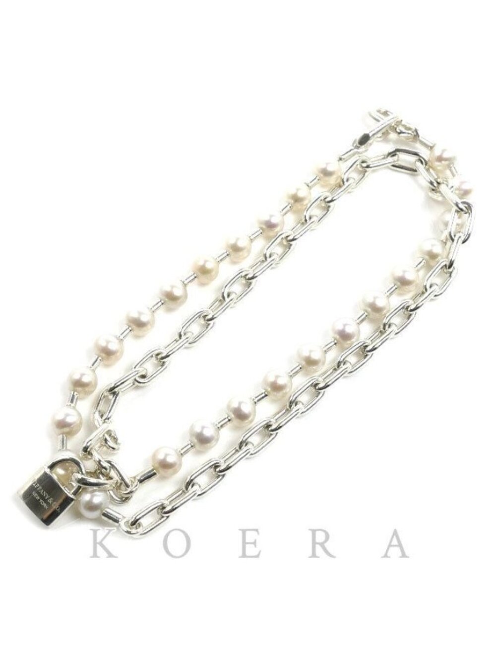 Tiffany & Co 925 Sterling Silver HardWear Pearl Lock Necklace